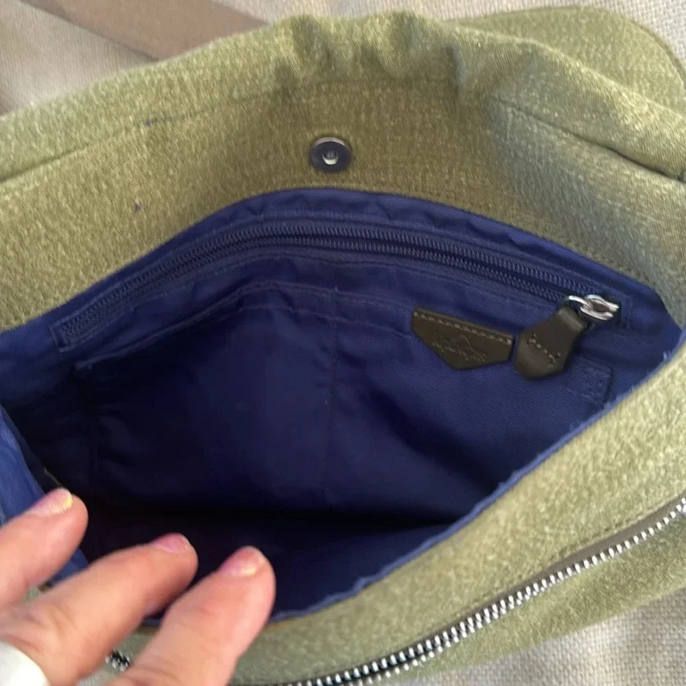 Kipling moss green with colbalt blue lining crossbody bag